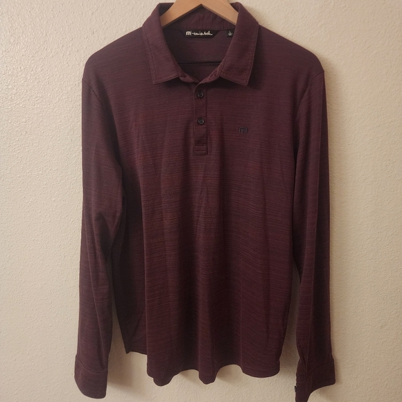 Travis Mathew Maroon Cotton Blend Longsleeve Polo Shirt Mens Large - Picture 1 of 9